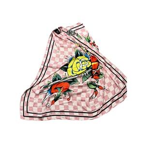 Ed Hardy Pink & White Checkered Scarf Floral Streetwear Brand New with Tags